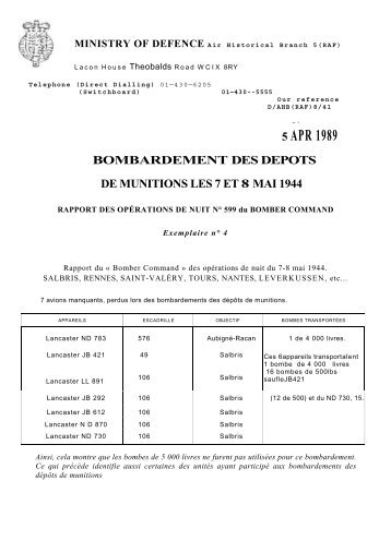 bombardements de dépôts de munitions les 7 et 8 mai 1944