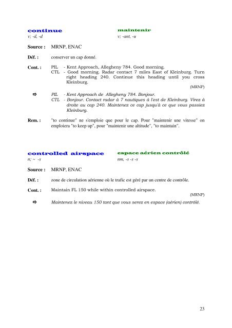 Air Traffic Control English-French Lexicon - Aéro-club de Hesbaye