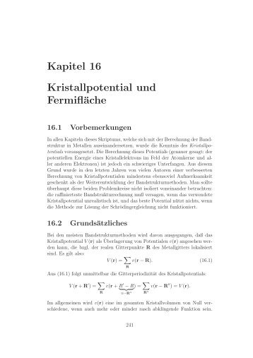 Kapitel 16 Kristallpotential und Fermifläche - TU Graz - Institut für ...