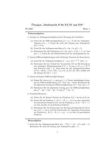 ¨Ubungen ” Mathematik II für ET/IT und ITS“ SS 2008 Blatt 1