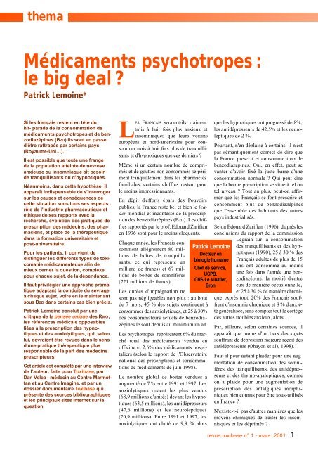 Médicaments psychotropes : le big deal ? - Hôpital MARMOTTAN