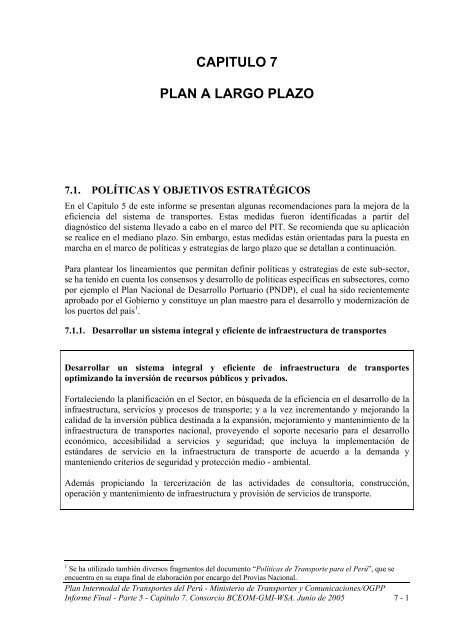 CAPITULO 7 PLAN A LARGO PLAZO - Ministerio de Transportes y ...