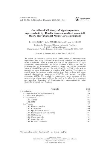 Gutzwiller–RVB theory of high-temperature superconductivity ...