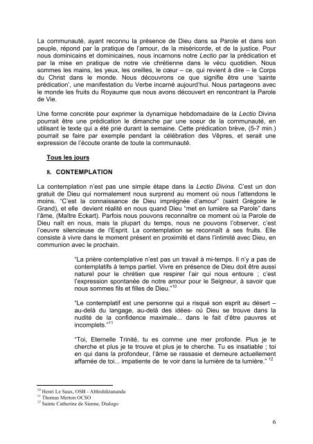 La Lectio Divina Comunautaire et la Prédication