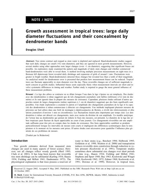 Growth assessment in tropical trees: large daily diameter ...