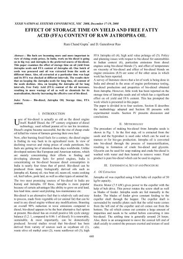 EFFECT OF STORAGE TIME ON YIELD AND FREE FATTY ACID ...