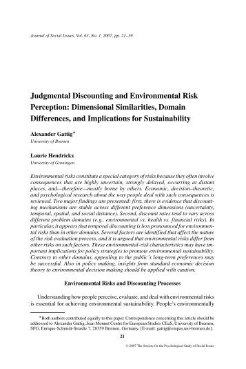 Judgmental Discounting and Environmental Risk Perception ...