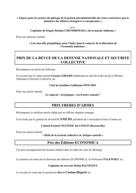 Discours de remise des prix - Ecole de Guerre