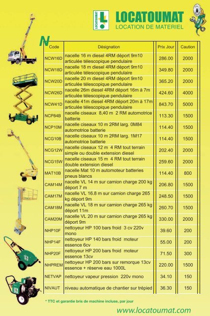 TARIF TTC - Locatoumat