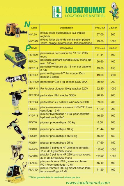 TARIF TTC - Locatoumat