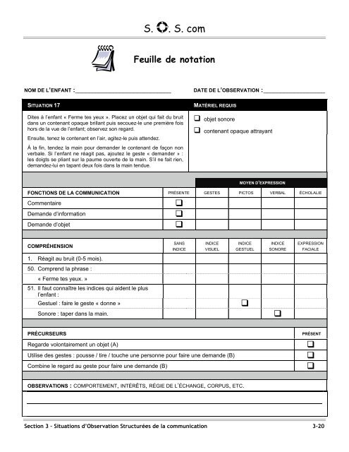 Situations d'observation structurées de la communication