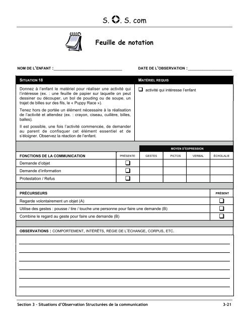 Situations d'observation structurées de la communication