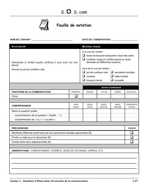 Situations d'observation structurées de la communication