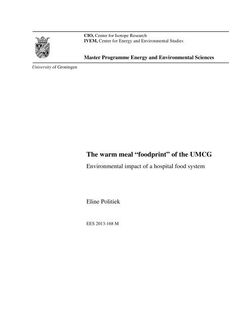 The warm meal ?foodprint? of the UMCG - Rijksuniversiteit Groningen