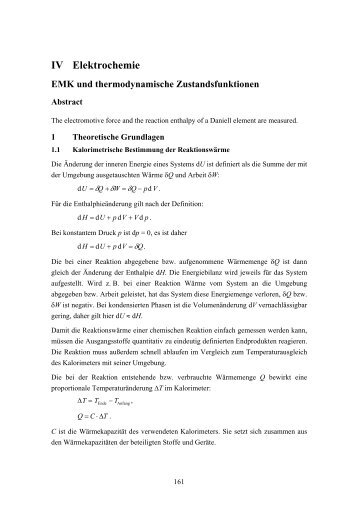 EMK und thermodynamische Zustandsfunktionen