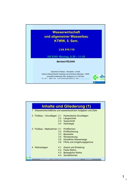 Inhalte und Gliederung (1) - Institut für Wasserwirtschaft, Hydrologie ...