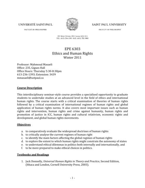 Ethics a Rights EPE 6303 nd Human - Saint Paul University