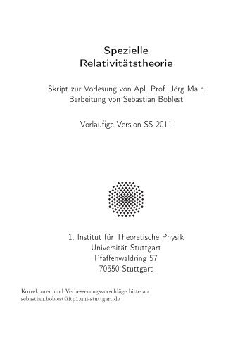 Spezielle Relativitätstheorie - Institut für Theoretische Physik der ...