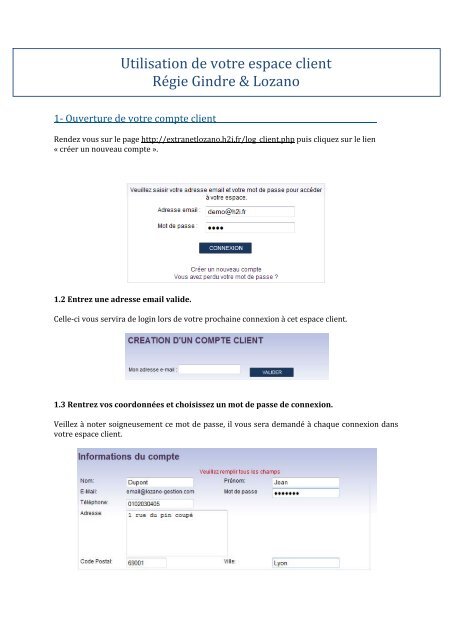 Utilisation de votre espace client Régie Gindre & Lozano