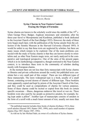 Syriac Charms in Near Eastern Context