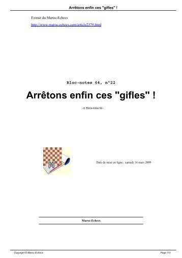 Arrêtons enfin ces "gifles" ! - Maroc-Echecs