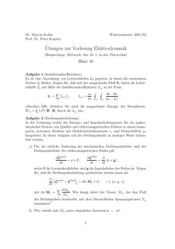 ¨Ubungen zur Vorlesung Elektrodynamik