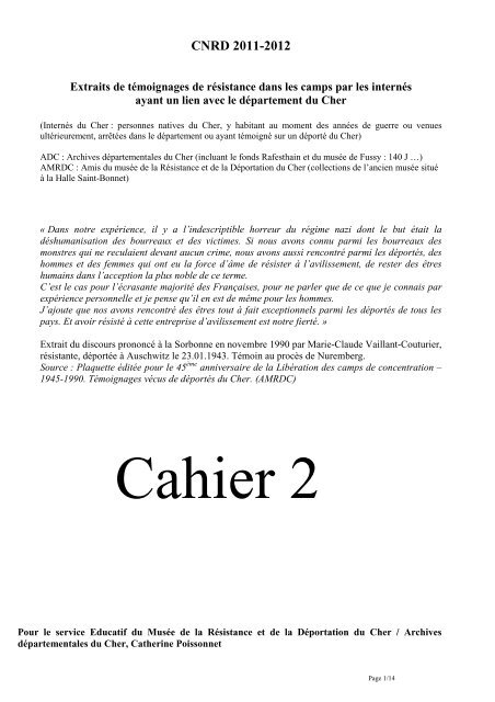 Cahier 2 Pdf Musee De La Resistance Et De La Deportation Du Cher Cahier 2 Pdf Musee De La Resistance Et De La Deportation Du Cher