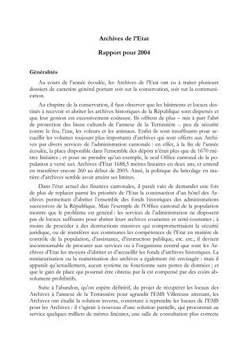 Rapport annuel 2004 - Etat de Genève