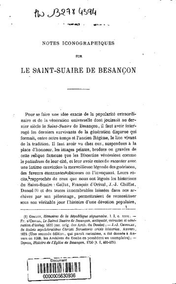 Notes iconographiques sur le Saint-Suaire de Besancon