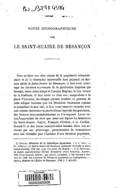 Notes iconographiques sur le Saint-Suaire de Besancon