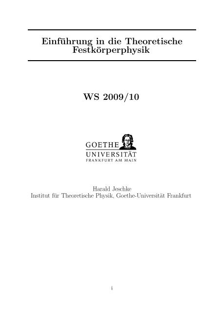 1 Seitig Condensed Matter Theory Group Goethe Universitat