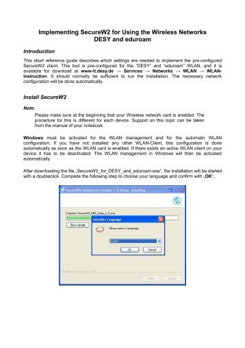 Implementing SecureW2 for Using the Wireless ... - DESY - IT