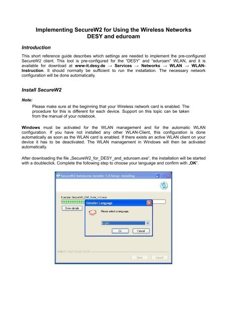 Implementing SecureW2 for Using the Wireless ... - DESY - IT