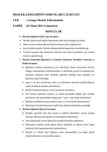 Çalıştay sonuç özetleri görmek için tıklayınız. - İstanbul İl Milli Eğitim ...