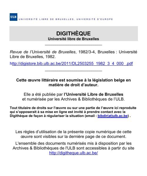 DIGITHÈQUE - de l'Université libre de Bruxelles