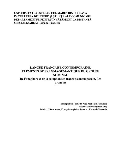 Limba franceza contemporana - Elemente de pragma-semantica III-II