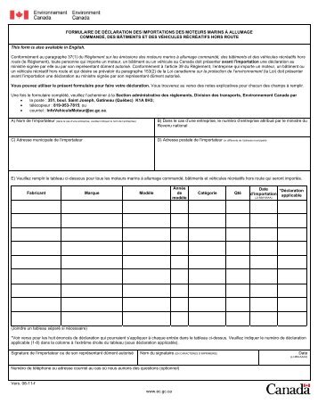 Formulaire de déclaration des importations - Environnement Canada