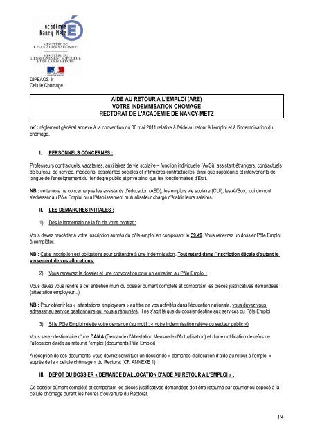 Note sur l'aide au retour à l'emploi et l'indemnisation du chômage