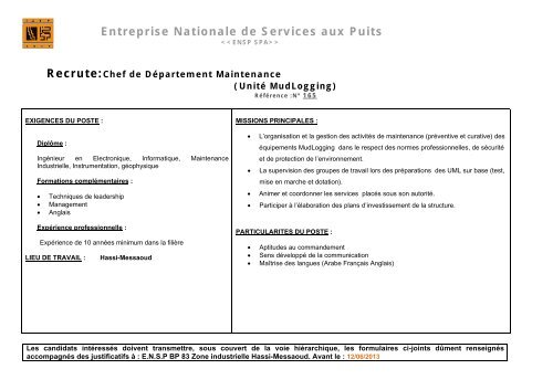 Un Chef de Département Approvisionnements - Sonatrach