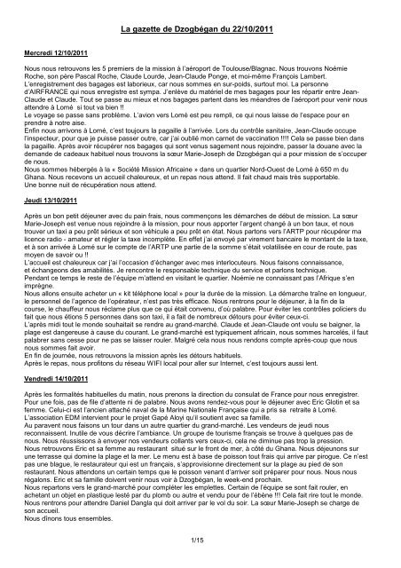 La gazette de Dzogbégan du 22/10/2011 - Electriciens du Monde