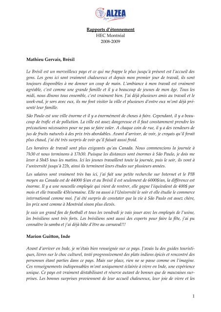 Rapport d'étonnement  HEC Montréal