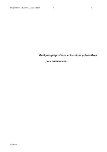 Quelques prépositions et locutions prépositives pour commencer…