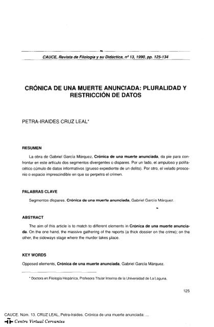 Cronica De Una Muerte Anunciada Pluralidad Y Restriccion De Datos