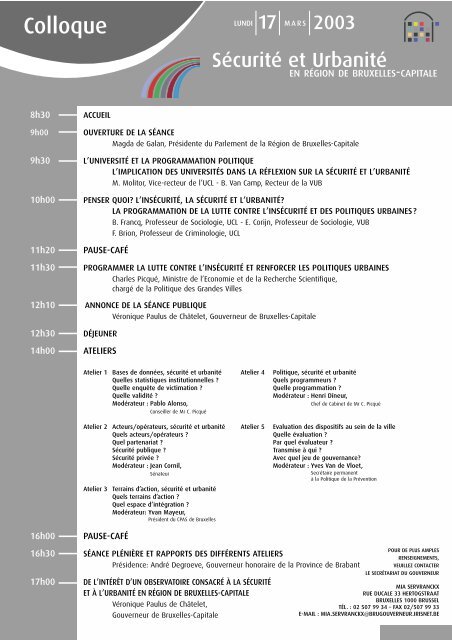 Colloque - Gouverneur van Brussel-Hoofdstad - Région de ...