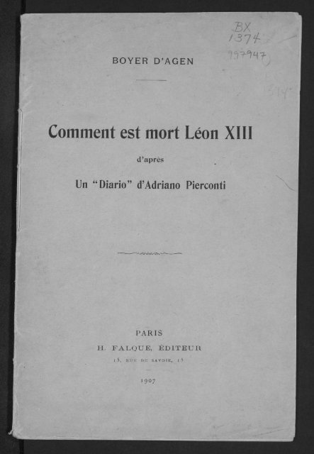 Comment est mort Léon XIII - Digital Repository Services