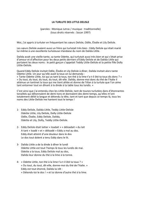 Paroles De La Turlute Des Little Delisle Monique Jutras