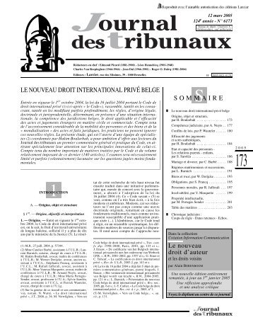 "Le nouveau droit international privé belge" (sld H. Boularbah), JT