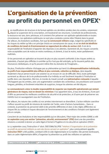 L'organisation de la prévention au profit du personnel en OPEX