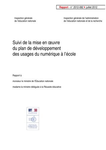 Suivi de la mise en œuvre du plan de développement des usages ...