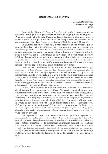 POURQUOI LIRE SIMENON